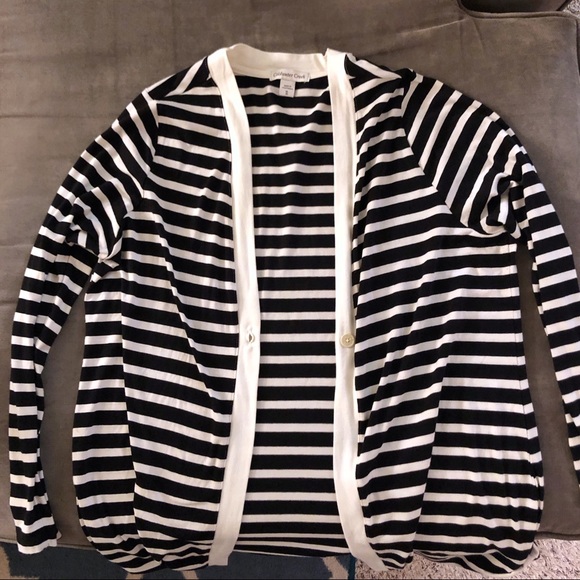 Coldwater Creek Black & Cream Striped Cardigan - Picture 1 of 5